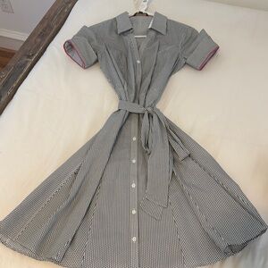 Brooks Brothers Gray A-Line Midi Dress with Notched Collar